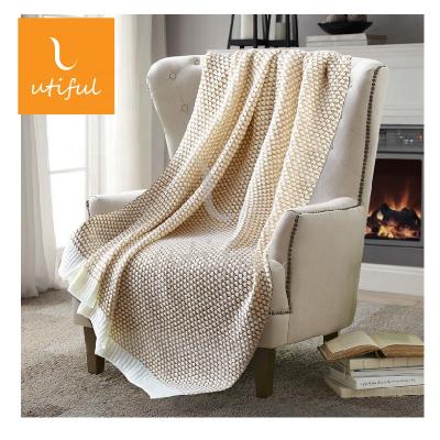 China Luxury Gold Lurex WARM Plain Knitted Throw Blanket For Sofa for sale