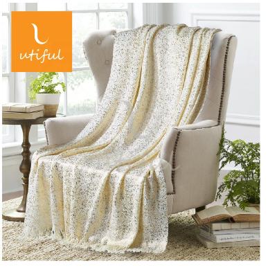 China High Quality Cable Throw HEATER Knitted Blanket With Gold Foil Printed For Home Fashion for sale