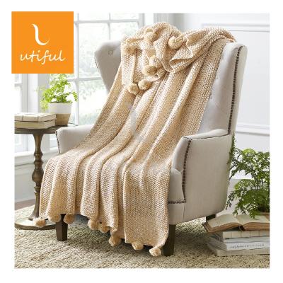 China PASSIONATE home fashion mix beige knitted acrylic throw blanket with tassels for sale