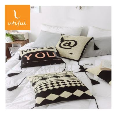 China Very popular anti-static acrylic knitted simple pattern with handmade tassels cushion for sale