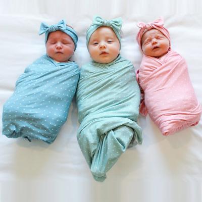 China PORTABLE Custom Organic Baby Muslin Wrap Wrap Bowknot Headband Set Cotton Sleeping Bag Wrap Wrap Photography Props for sale