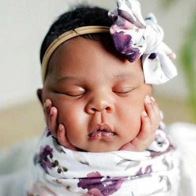 China Anti-Static Bow Elastic Newborn Soft Headband Bag Sleeping Set Printing Wrap Printing Headband Two-Piece Set for sale