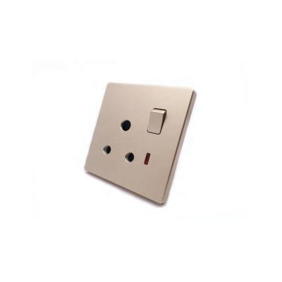 China PC Panel Gold Color 1 Strip 3 Pin With Neon 15A Wall Power Socket Luxury Manufacturer for sale