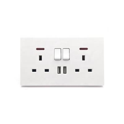 China Dual UK Standard Approved 13A 2Gang 6Pin 2USB Commercial/Industrial/Hospital/CE General Purpose Flat CB PC With Indicator Wall Lamp Switch Electrical Socket for sale