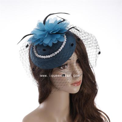 China Luxury European and American popular mesh stringed pearl bridal hat for women hat banquet Billycock wholesale for sale