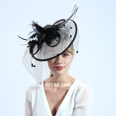 China New luxury top hat Europe Amazon and America retro hair accessories for banquet fair headdress lady mesh canvas thrower hat for sale