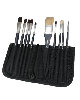 China Sale 10pcs Bristle Hair Art Paint Brushes Set Of Acrylic Watercolor Gouache Oil Painting Not Short Handle With Canvas Bag For Students for sale