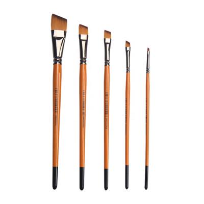 China Professional Artist Acrylic Painting Brush Set of 5pcs Watercolor Gouache Oil Paint with Angle Shape Handle Taklon Wood Hair Brush for sale