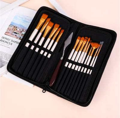 China Watercolor Gouache Acrylic Oil Paint 15 Pieces Paint Brush Set Includes Carrying Case with Sponge for Acrylic, Oil, Watercolor and Gouache for sale