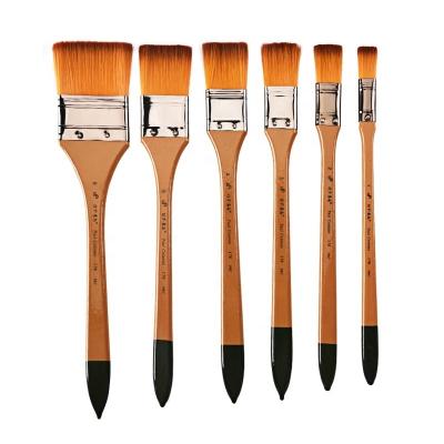 China Acrylic Watercolor Gouache Oil Paint Customizing Nylon Flat Painting Brush Set,Wood Handle Artist Wholesale Flat Brush for sale