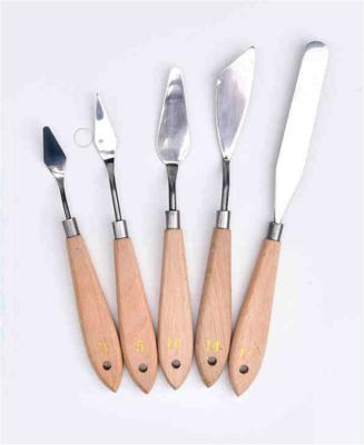 China High Qulaity Raw Material Wholesale Art Tools Oil Painting Use Art Palette Knife Spatula Wooden Handle Stainless Steel Paint Scraper for sale