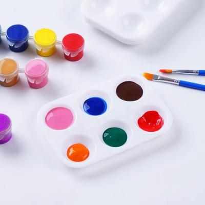 China Eco-friendly Material Plastic Rectangular Art Paint Tray Palette Watercolor Paint Tray 6 Well for Kids Watercolor Painting for sale