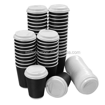 China Disposable Insulated Ripple Wall 50 Count Black Ripple Eco-Friendly Paper Hot Coffee Cups 12 Oz With Lids for sale