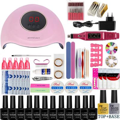 China Professional DIY Nail Art LED Nail Lamp 54W UV Nail Dryer With Gel Polish Kit Nail Art Tools Electric Drill Set for sale