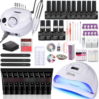 China Professional DIY Nail Art Manicure Set Nail Art Set with UV Manicure Electric Pedicure Drill Nail Lamp Gel Art Tools Gel Nail Polish Kit Poly for sale