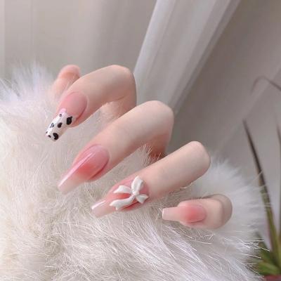 China Easy Apply Wholesale 24Pcs/box Ombre Bowknot Custom Mix Designs Coffin Fake Nails Press On Nails High Quality for sale