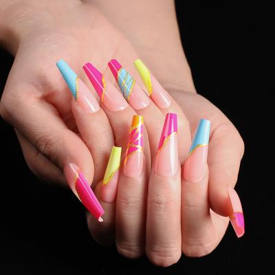 China Easy Apply 6Color Nails New Product Collection 24 Pcs Coffin Long Press On Nails Custom Logo for sale