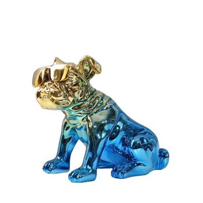 China Gradient Color Bulldog Statue Decoration Nautical Creative Modern Electroplating Dog Home Office Ornament Decor Softcover Supply for sale