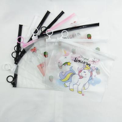 China Eco-friendly ladies kawaii kids clear waterproof plastic stationery zipper lock document bag for sale