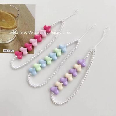 China New Korean Love Acrylic Lanyard Mobile Phone Chain Version Candy Color Cartoon Acrylic Beaded for sale