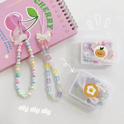 China New Simple Cartoon Butterfly Candy Color Acrylic Beaded Lanyard Mobile Phone Chain Material Box DIY for sale