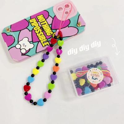 China New Personality Candy Color Love Simple Acrylic Beaded Lanyard Mobile Phone Chain Material Box DIY for sale