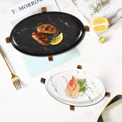 China High Quality Durable Matte Black White Hotel Tableware Large Porcelain Serving Dish Plates For Restaurant for sale