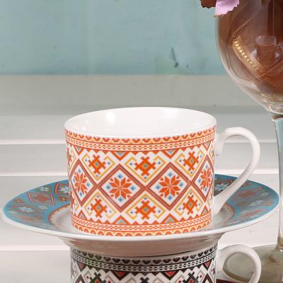 China Viable factory price 160ml porcelain straight cup and saucer ceramic coffee cups and saucers with decal 12pcs for sale