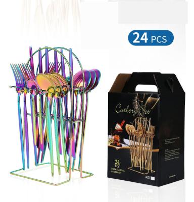 China Shopee 24pcs Cutlery Flatware Set Metal Rack Stand Viable Hanging Gift Box Packing Stainless Steel Flatware for sale