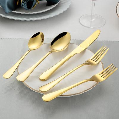 China Sustainable Gold Plated Knife Fork Spoon 5pcs Stainless Steel Cutlery Set For Wedding Event for sale