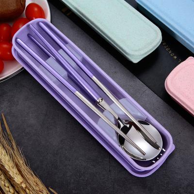 China Viable Color Handle Korean 304 Stainless Steel Chopsticks And Spoon Fork With Box Cutlery Set for sale