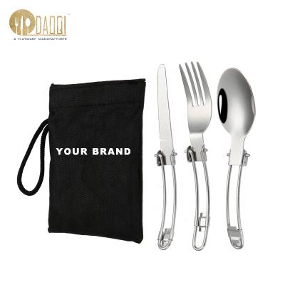 China Durable Stainless Steel Folding Cutlery Set Spoon Fork Portable Folding Knife Set With Bag for sale