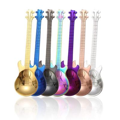 China Creative Sustainable Metal Guitar Shaped Spoon Stirring 304 Stainless Steel Teaspoon for sale