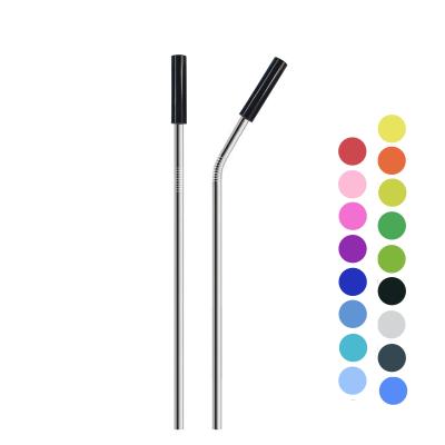 China Viable Colorful Straight Bend Stainless Steel Reusable Drinking Straw With Silicone Tips for sale