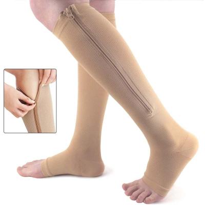 China Viable Zipper Medical Compression Pads 15-20 mmHg For Women And Men, Knee High Open Toe Firm Support for sale