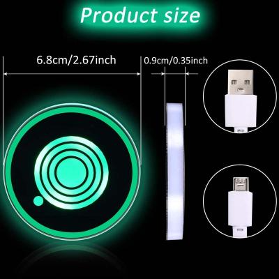 China Modern 2 Piece Led Cup Holder Lights Luminescent LED Car Coasters 7 Colors Cup Pad for sale