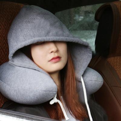 China Travel Pillow Inflatable Hooded Neck Memory Foam Support Head Rest Plane U Shaped Car for sale