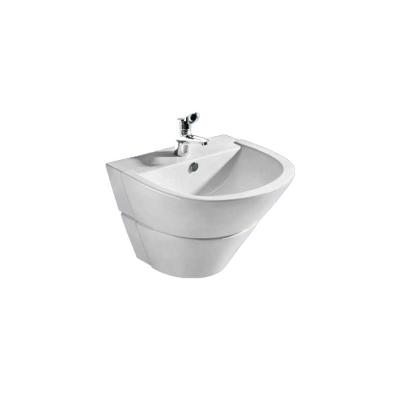 China Bathroom Half Pedestal Wall Hung Basin Polished Ceramic Art Wash Basin for sale