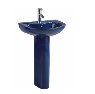 China OEM Color Hand Wash Basin Modern Slim Ceramic Full Pedestal Ceramic Sanitary Floor Wall Mounted Pedestal Sink for sale