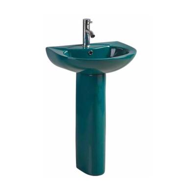 China Modern Green Color Hand Alone Washing Pedestal Basin Artificial Sink Ceramic Wash Luxury Bathroom for sale