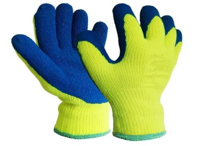 China Comfortable Thermal Grip Warm Winter Work Gloves Blue Crinkle Latex Coated for sale