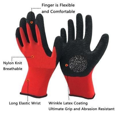 China Comfortable 13 Gauge Latex Coated String Knit Gloves Elastic Cuff For Construction for sale