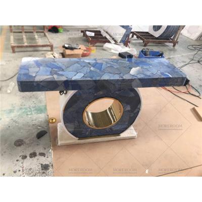 China Hotel Backlit Blue Stone Aventurine Marble Onyx Table Design for sale