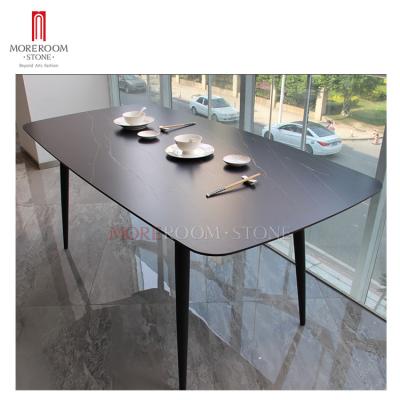 China Rectangle Modern Black Marble Porcelain Dining Table Set (Other) Adjustable Dining Room Furniture for sale