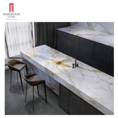 China Modern Calcutta Gold Marble Slab Surface Sintered Stone Kitchen Island Large for sale