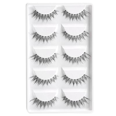 China Natural Long 5 Pairs Handmade Natural Soft Invisible Strip False Eyelashes Extension Thick Reusable False Natrual Lashes for sale