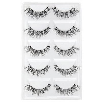 China Natural Long 5 Pairs Handmade Natural Soft Invisible Strip False Eyelashes Extension Thick Reusable False Natrual Lashes for sale