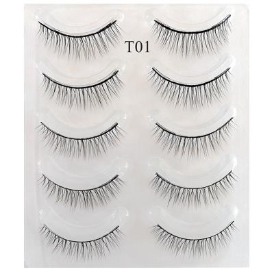 China Natural Long 5 Pairs Long Thick Reusable False Lashes Nature Natrual False Eyelashes Lashes Super Handmade Natural Soft Invisible Extension Strip for sale