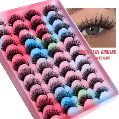 China Long 3D Natural Mink Lashes Pack 20 Pairs Bulk,Dramatic Natrual Mix False Mink Eyelashes,Long Fluffy Messy False Eyelashes Wholesale Wholesale for sale