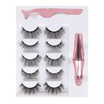 China Natural Long 5 Pairs Magnetic Lashes Magnetic Eyeliner Kit, Magnetic Eyelashes and Eyeliner Set, No Glue Waterproof False Magnetic Eyelashes for sale